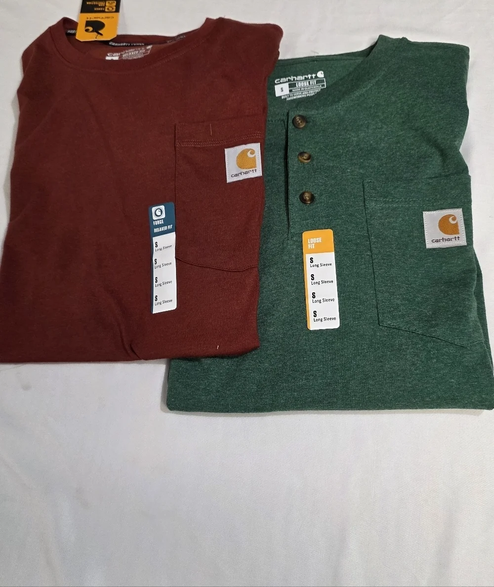 Carhartt Bundle Of 2 Men Small  Long Sleeve Pocket Tees Henley And Crewneck